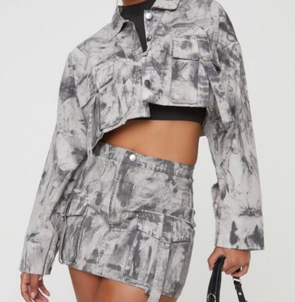 EGO Official NWT Grey Cargo Jacket & Skirt Set Mixed Sizes Jacket 8 Skirt 6